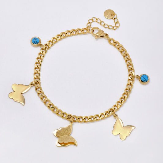 SSMB3317 - Steel 16.5cm + 3cm x 4mm butterfly curb bracelet