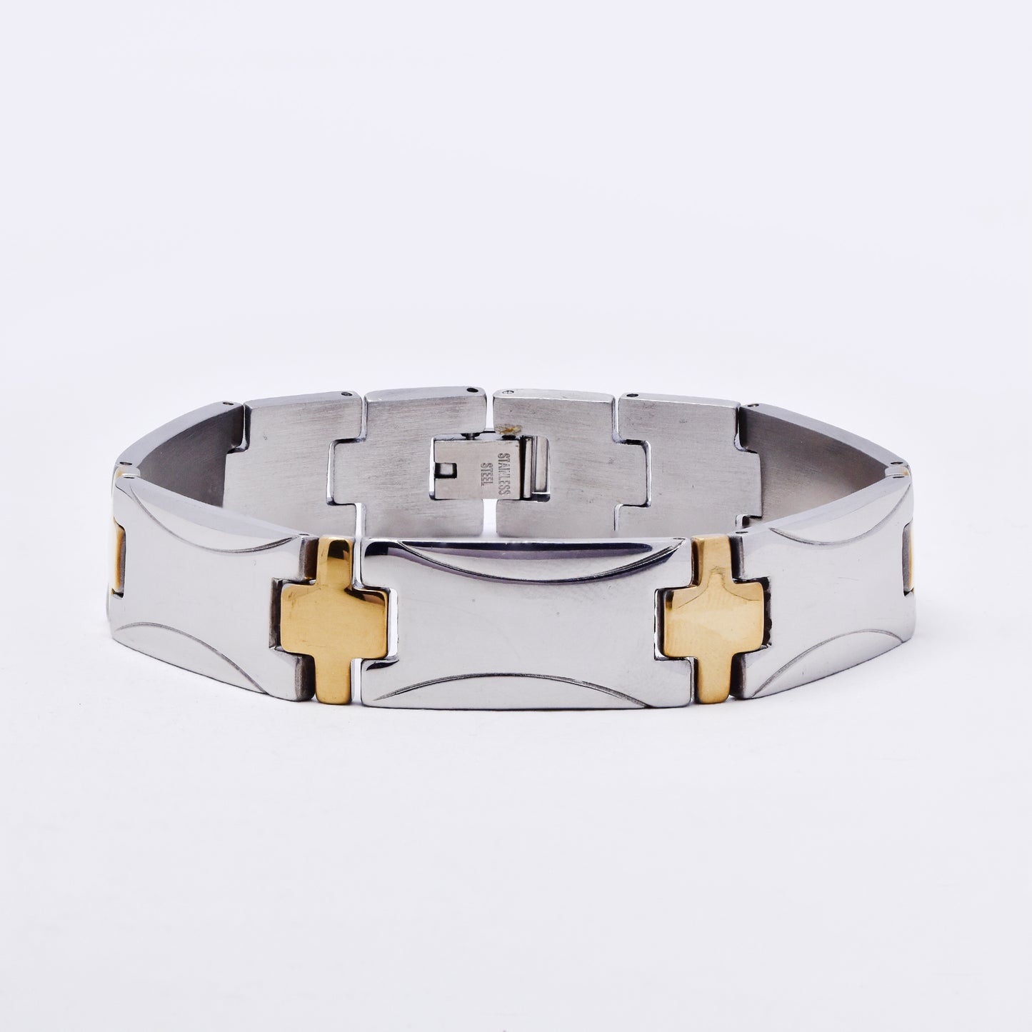 SSMB3320 - Steel 20.5cm x 14mm two-toned cross link bracelet