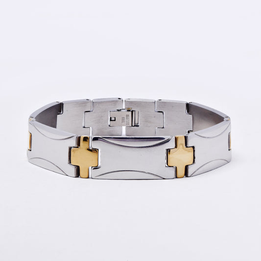 SSMB3320 - Steel 20.5cm x 14mm two-toned cross link bracelet