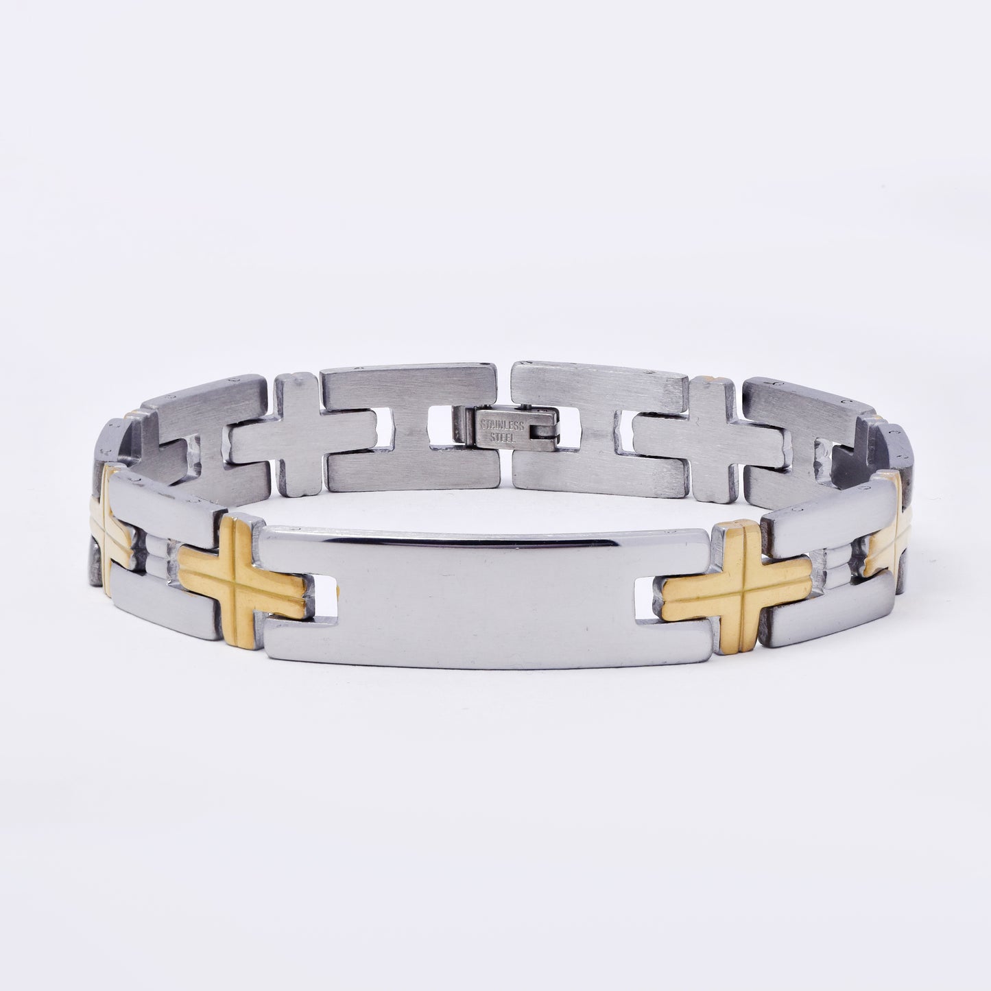 SSMB3321 - Steel 23cm x 12mm two-toned cross link ID bracelet