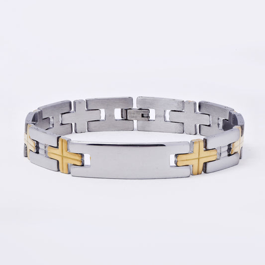 SSMB3321 - Steel 23cm x 12mm two-toned cross link ID bracelet