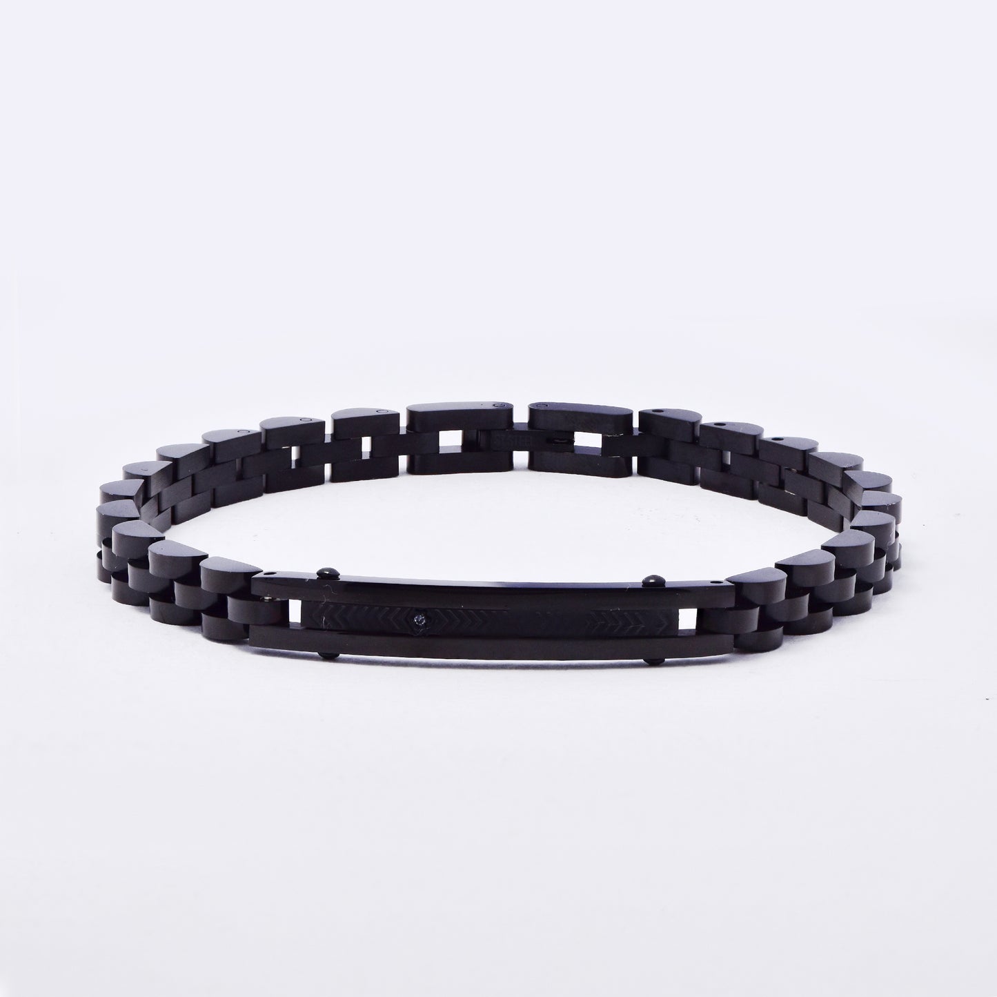 SSMB3322 - Steel 22cm x 6mm watchstrap ID bracelet with CZ accent