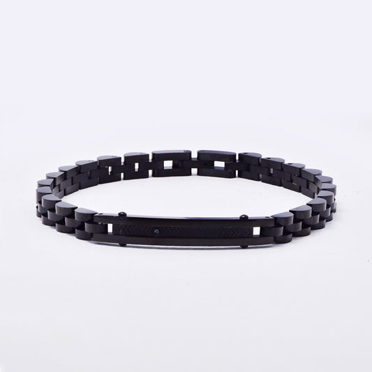 SSMB3322 - Steel 22cm x 6mm watchstrap ID bracelet with CZ accent