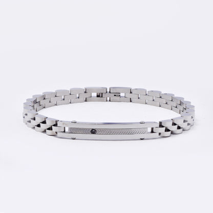 SSMB3322 - Steel 22cm x 6mm watchstrap ID bracelet with CZ accent