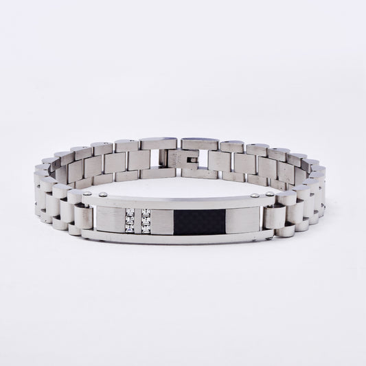 SSMB3326 - Steel 21.5cm x 10mm CZ & carbon watchstrap bracelet