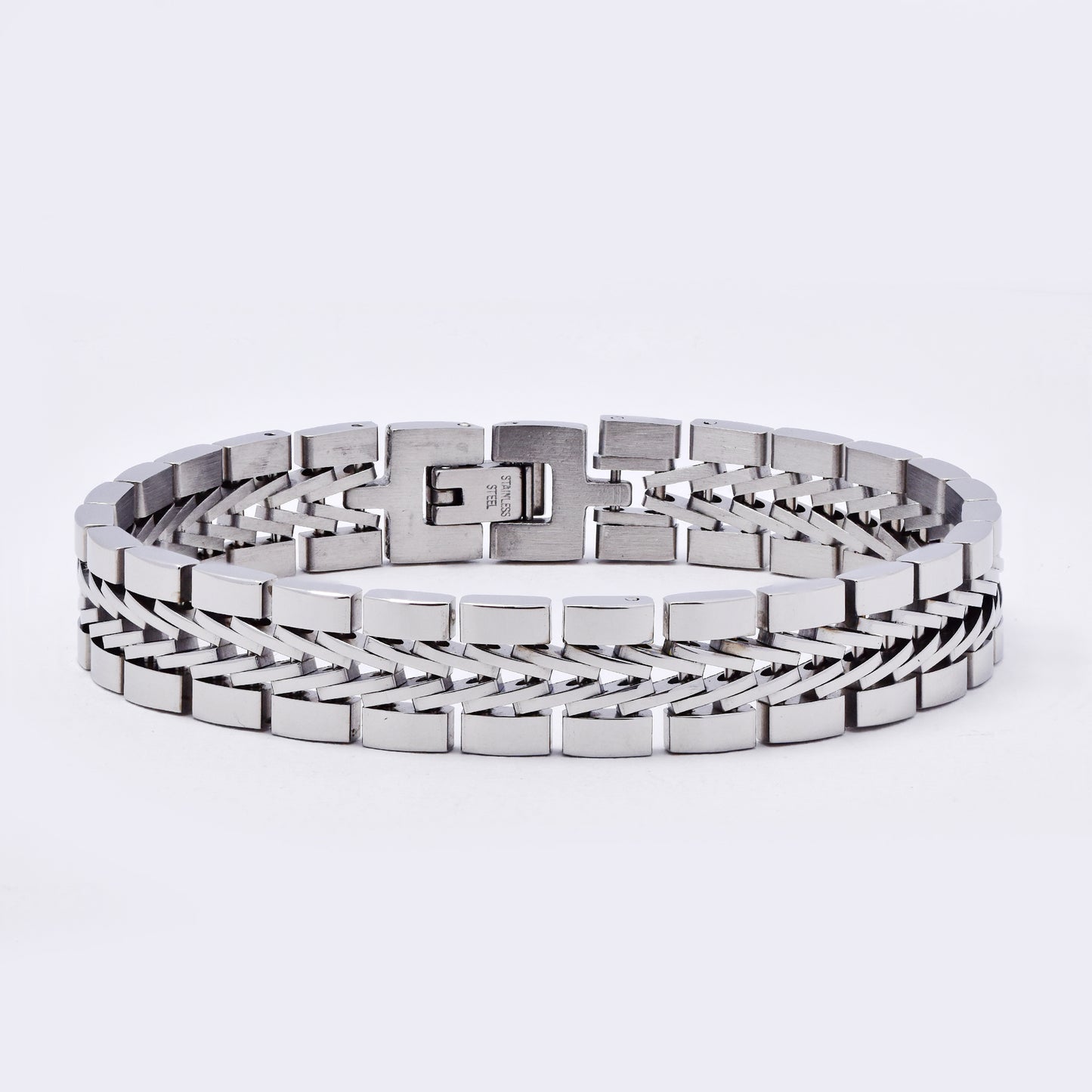SSMB3329 - Steel 21.5cm x 12mm broad watchstrap bracelet