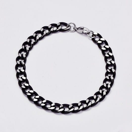 SSMB3364 - Steel 20.5cm x 7.5mm two-toned curb bracelet