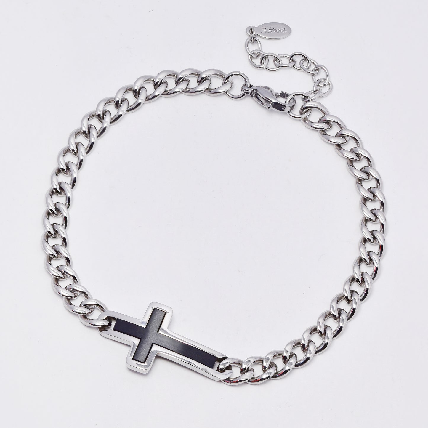 SSMB3387 - Steel 21cm + 3cm two-toned cross bracelet