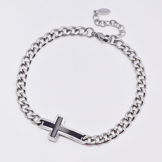 SSMB3387 - Steel 21cm + 3cm two-toned cross bracelet