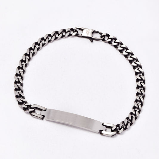 SSMB3412 - Steel 20.5cm x 5mm oxidised ID curb bracelet