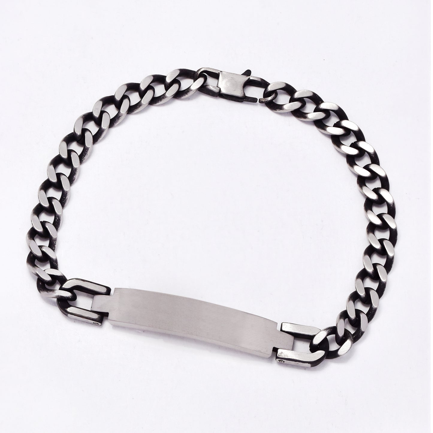 SSMB3413 - Steel 21cm x 7mm oxidised ID curb bracelet