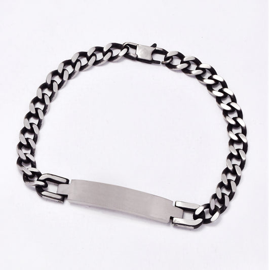 SSMB3413 - Steel 21cm x 7mm oxidised ID curb bracelet