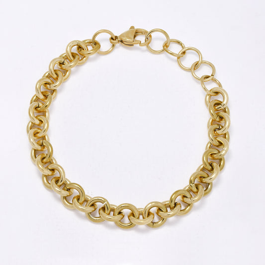 SSMB3453 - Steel 18cm + 3cm x 9mm round link bracelet