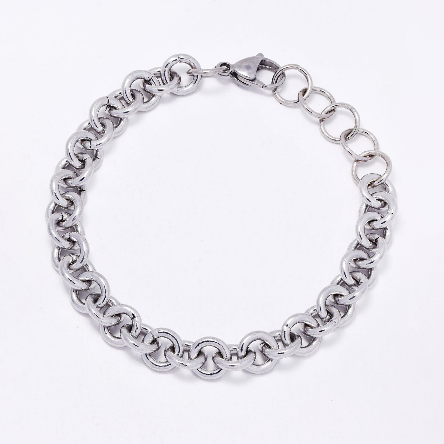 SSMB3453 - Steel 18cm + 3cm x 9mm round link bracelet