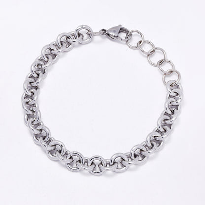 SSMB3453 - Steel 18cm + 3cm x 9mm round link bracelet