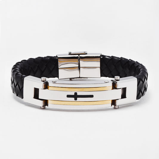 SSMB3460 - Steel 22.5cm x 14mm broad weave cross ID bracelet