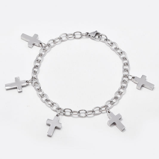 SSMB3461 - Steel 22cm x 6mm bold cross charm bracelet