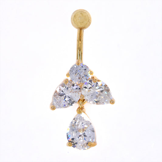 Stainless steel gold plated cubic zirconia dangling belly ring