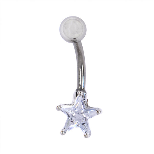 Stainless steel star cubic zirconia belly ring