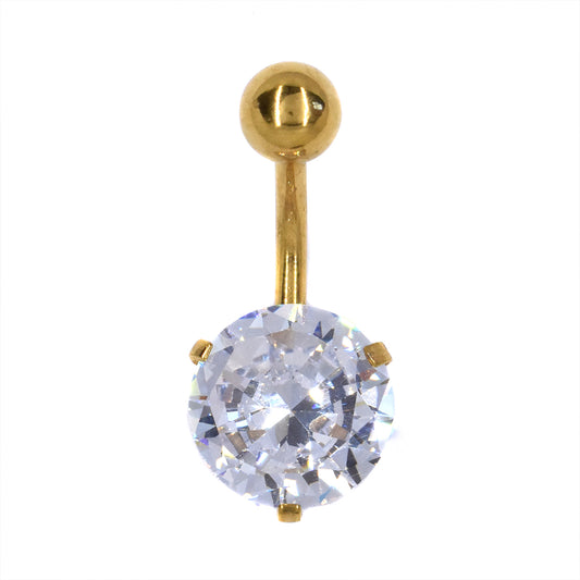 Stainless steel gold clawed cubic zirconia belly ring - SSMBJ2014