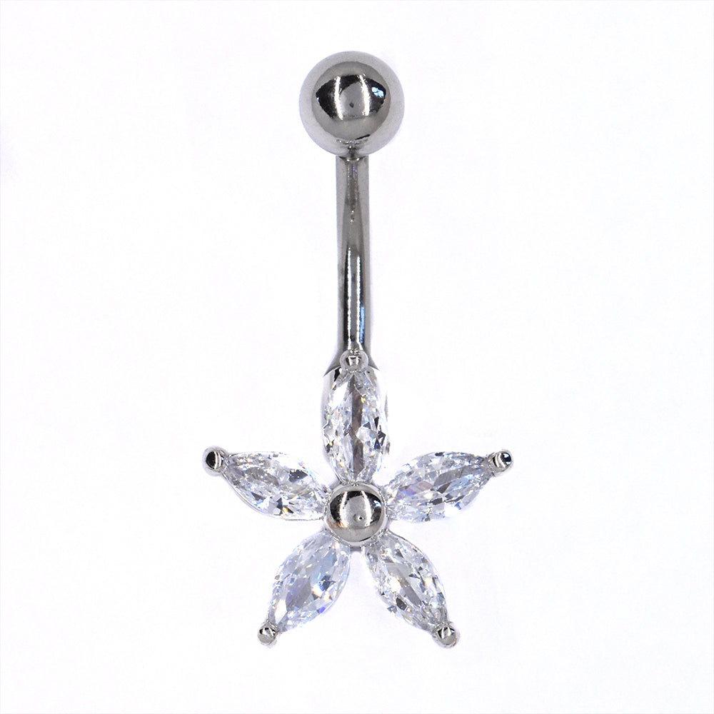 Stainless steel cubic zirconia flower belly ring