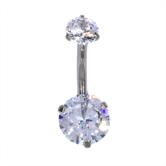 Stainless steel double cubic zirconia belly ring - SSMBJ2017
