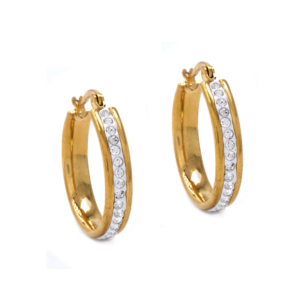 Stainless steel gold 25mm crystal hoop with white backing earring - SSME2959