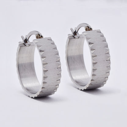 SSME3107 - Steel 24mm x 8mm brushed diamond cut edge hoops