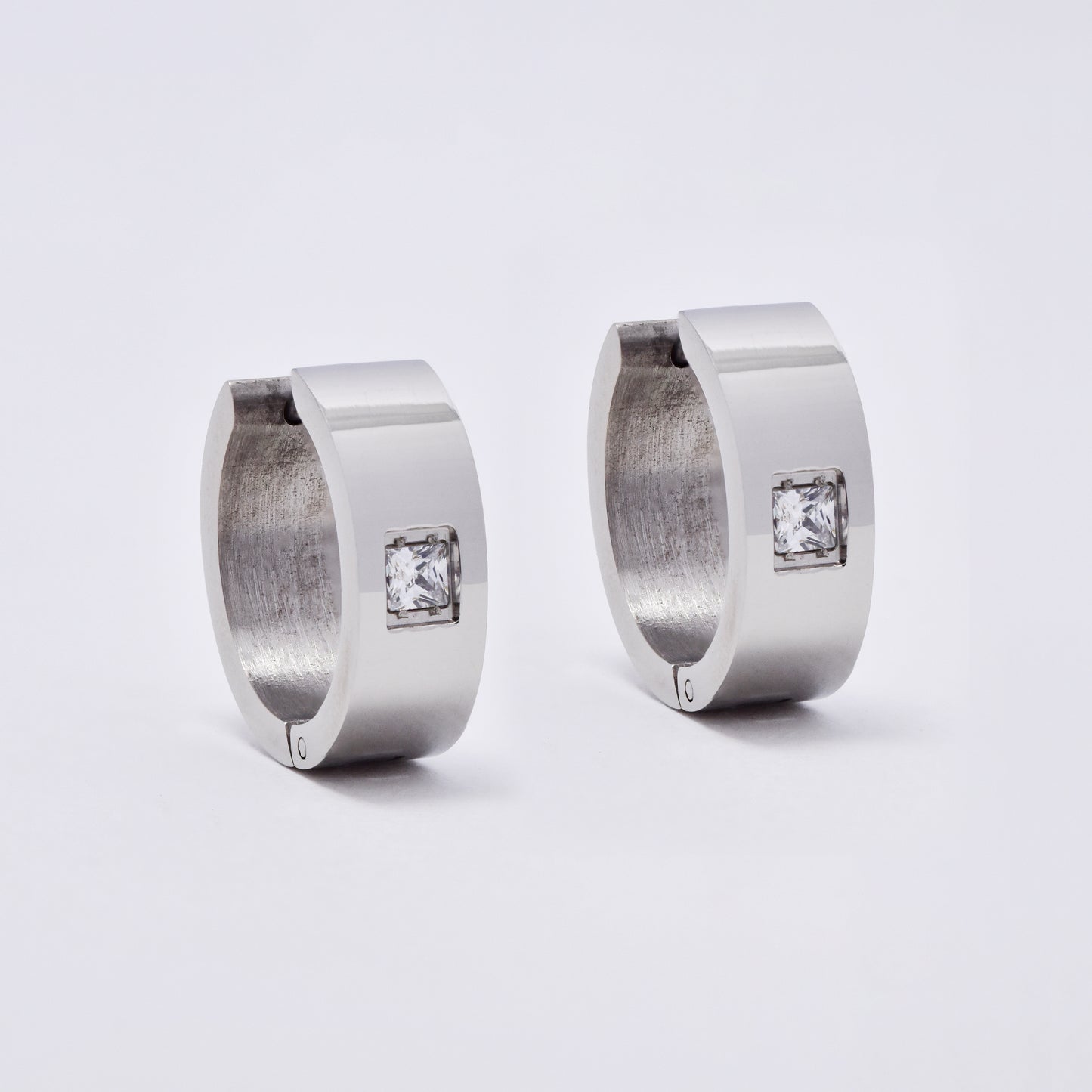 SSME3109 - Steel 20mm x 7mm CZ huggie earrings