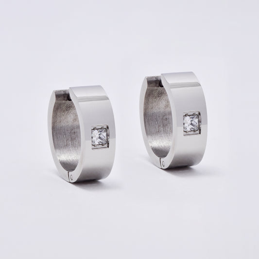 SSME3109 - Steel 20mm x 7mm CZ huggie earrings