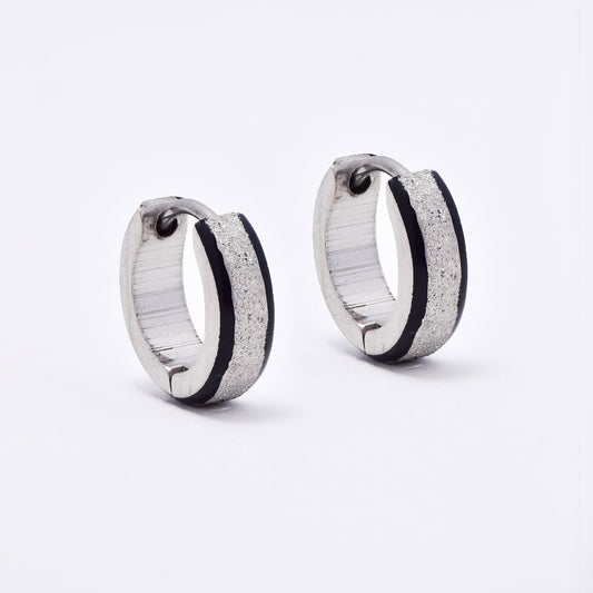 SSME3143 - Steel 13mm x 4mm two tone iced huggie earrings