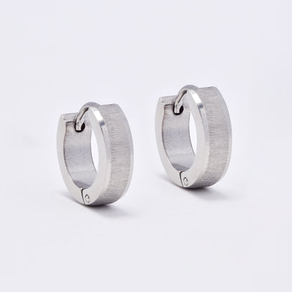 SSME3144 - Steel 13mm x 4mm brushed center huggie earrings