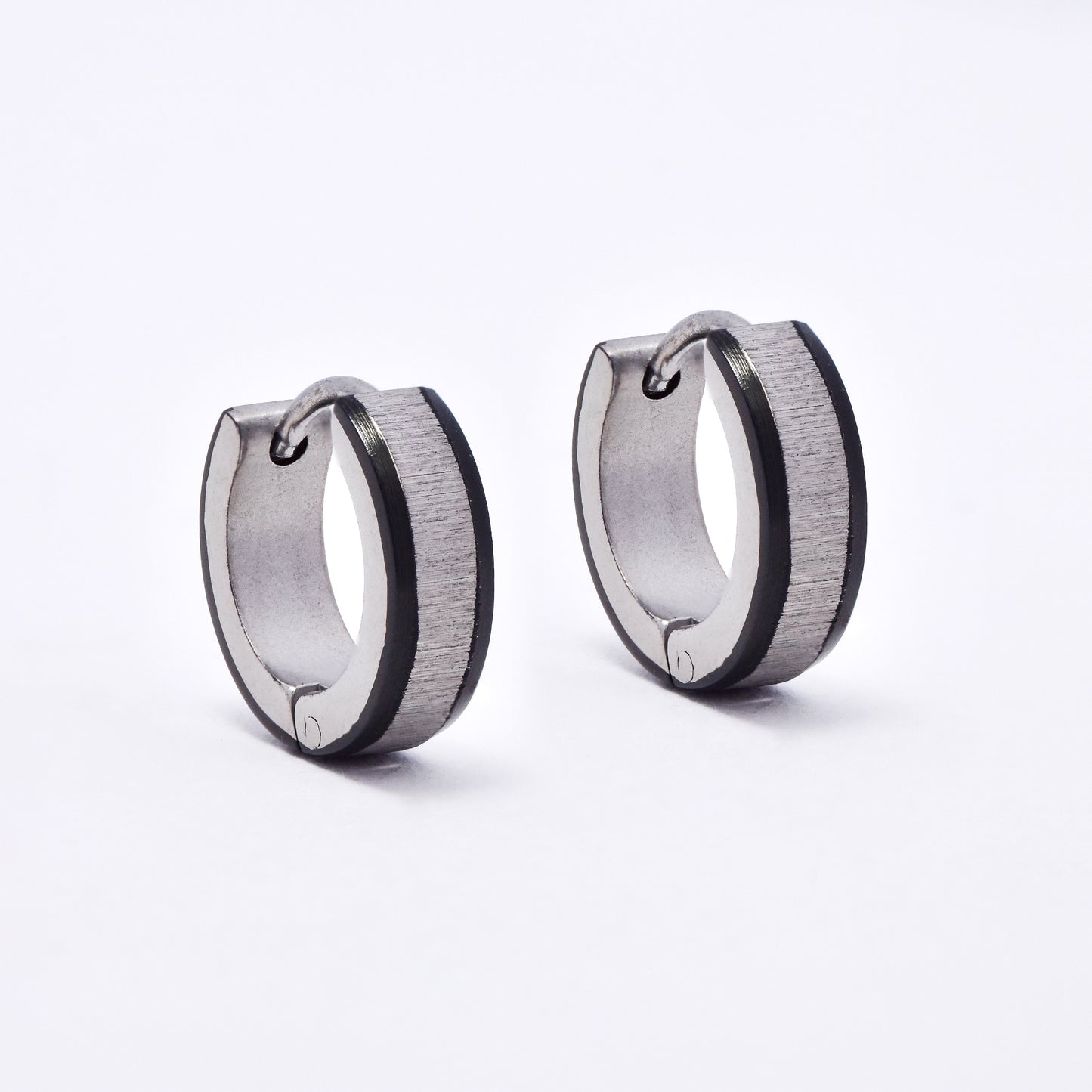 SSME3144 - Steel 13mm x 4mm brushed center huggie earrings