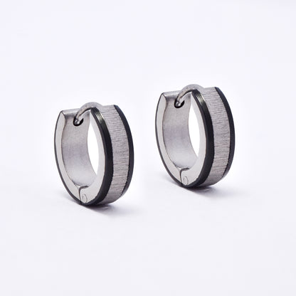 SSME3144 - Steel 13mm x 4mm brushed center huggie earrings