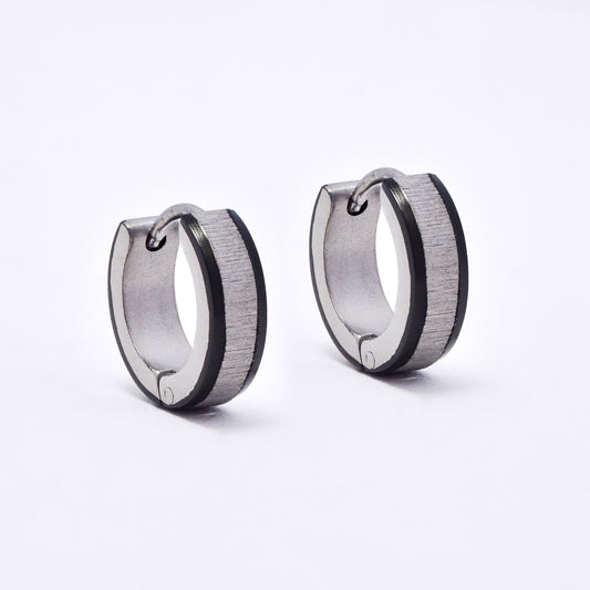 SSME3144 - Steel 13mm x 4mm brushed center huggie earrings