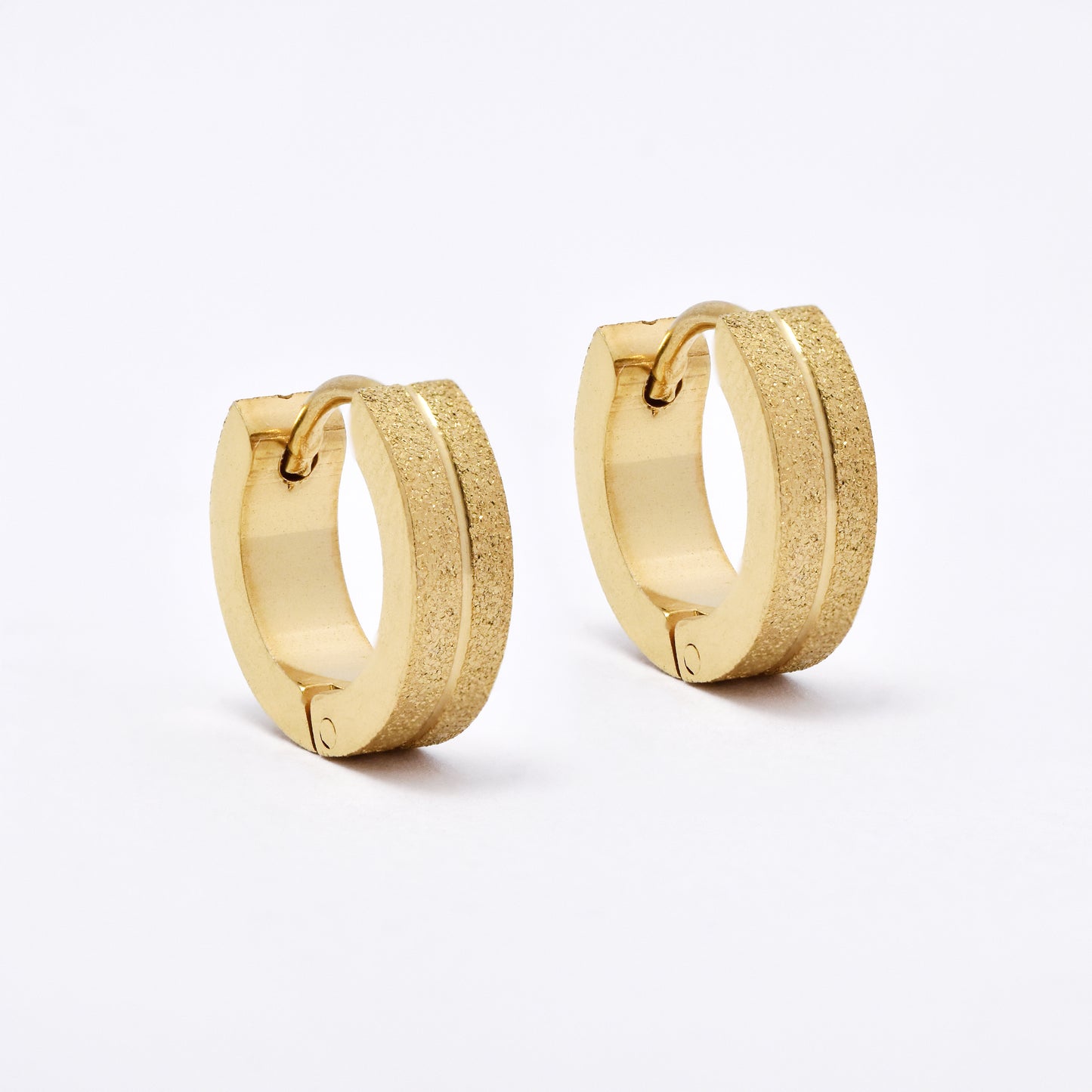 SSME3145 - Steel 13mm x 4mm center line iced huggie earrings