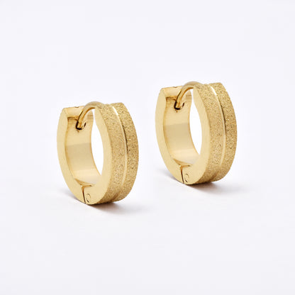 SSME3145 - Steel 13mm x 4mm center line iced huggie earrings