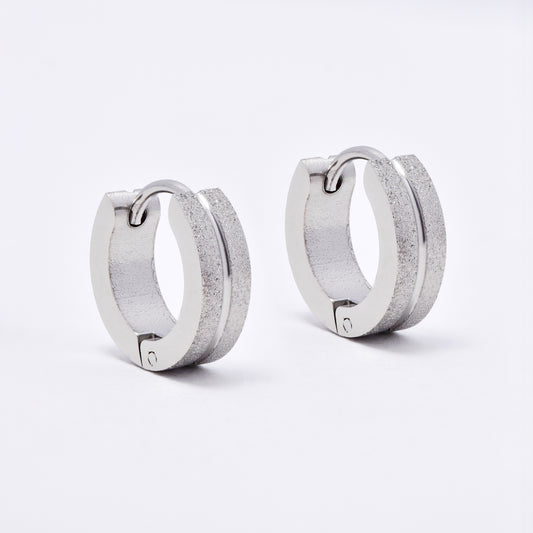 SSME3145 - Steel 13mm x 4mm iced center groove huggie earrings