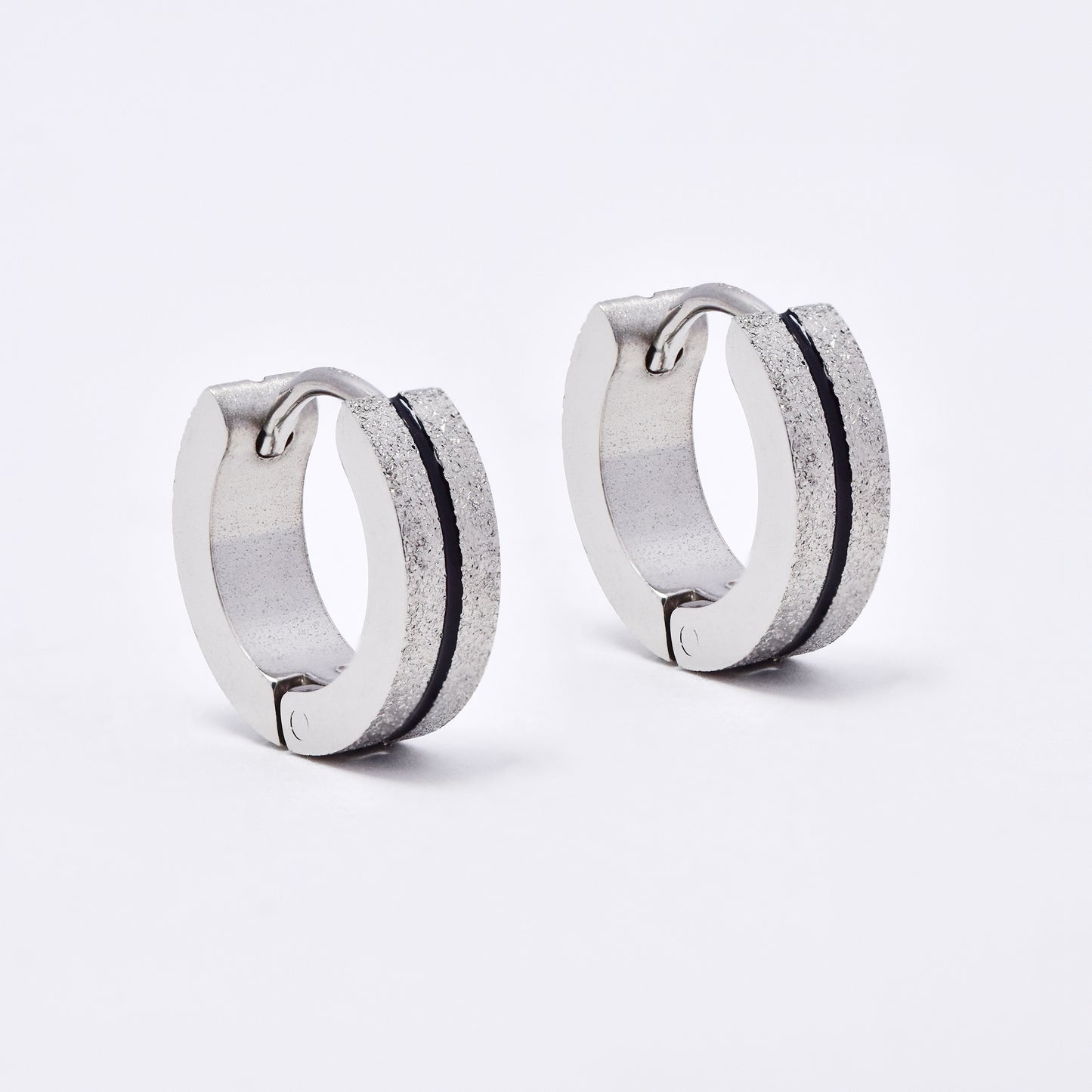 SSME3145 - Steel 13mm x 4mm center line iced huggie earrings
