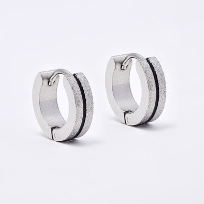SSME3145 - Steel 13mm x 4mm center line iced huggie earrings