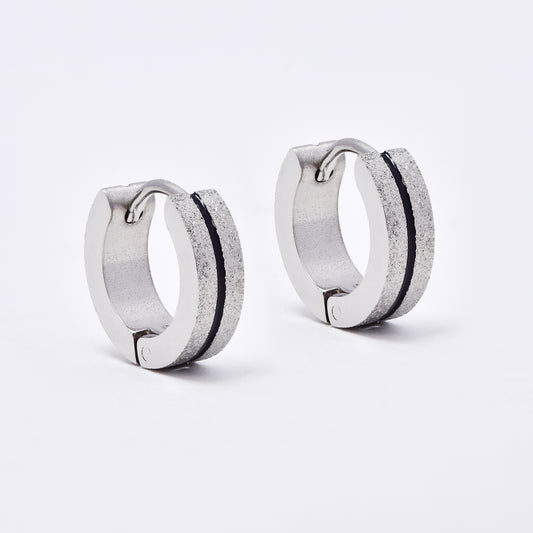 SSME3145 - Steel 13mm x 4mm center line iced huggie earrings