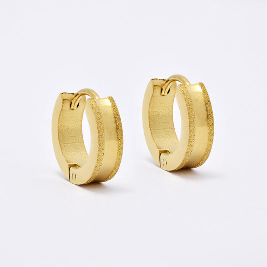 SSME3147 - Steel 13mm x 4mm iced center huggie earrings