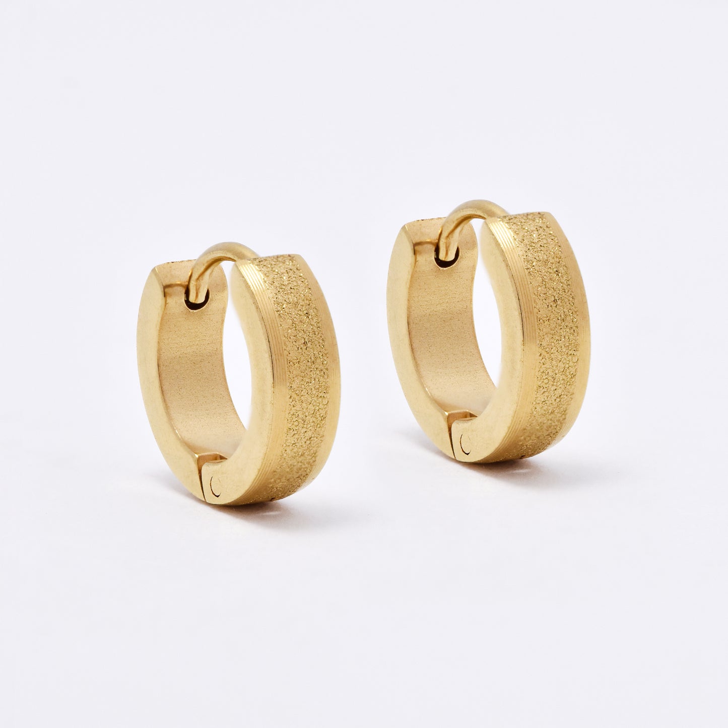 SSME3148 - Steel 13mm x 4mm center line iced huggie earrings