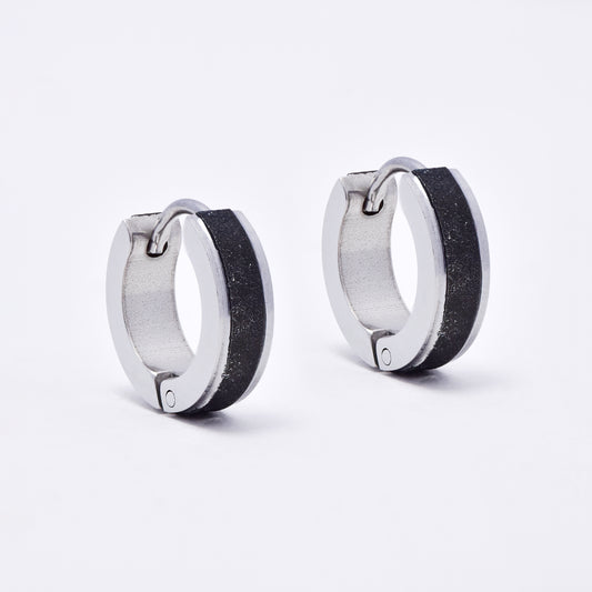 SSME3148 - Steel 13mm x 4mm two tone iced huggie earrings