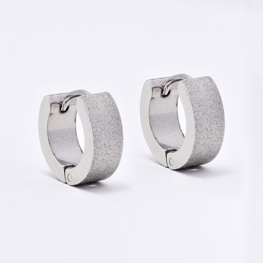 SSME3149 - Steel 14mm x 5mm iced huggie earrings