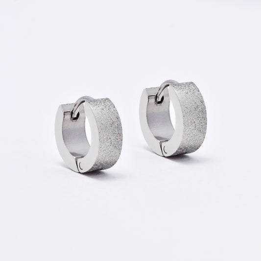 SSME3151 - Steel 11mm x 4mm iced huggie earrings