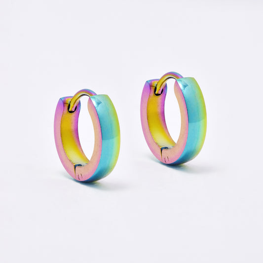 SSME3153 - Steel 13mm x 3mm multi colour huggie earrings