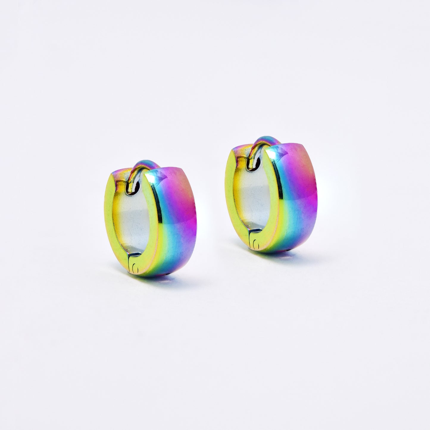SSME3154 - Steel 11mm x 4mm multi colour huggie earrings
