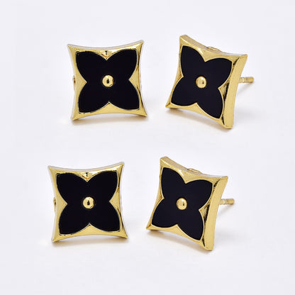 SSME3159 - Steel 2 pack 10mm x 10mm square flower stud earrings