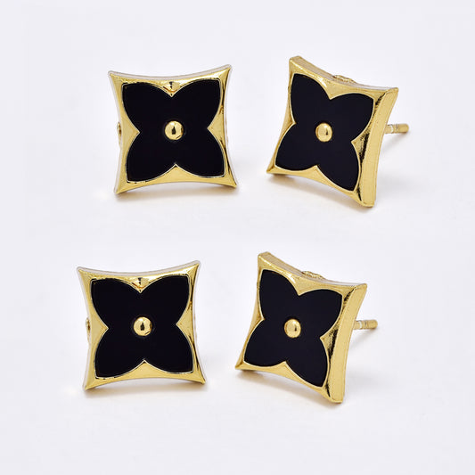 SSME3159 - Steel 2 pack 10mm x 10mm square flower stud earrings